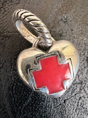 Brighton Sterling Heart Pendant with Red Cross Inlay